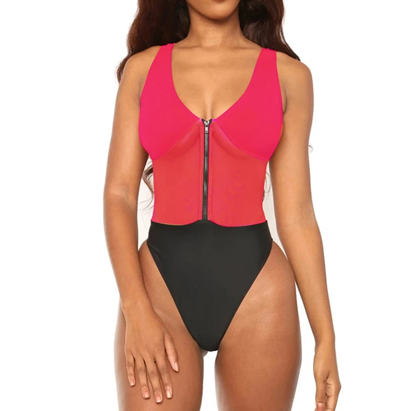 Оранжевое на молнии сдельный купальник 2019 сетчатый из кусков для женщин