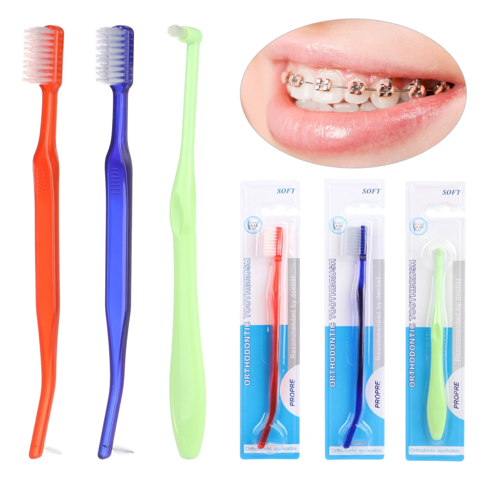 

Orthodontic Toothbrushes Double-Ended Interdental Brush V Trim End Tuft Toothbrush for Cleaning Ortho Braces 3 Colors Toothbrush