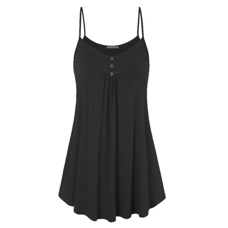 

Women's new V-neck halter top pleated button t-sleeve