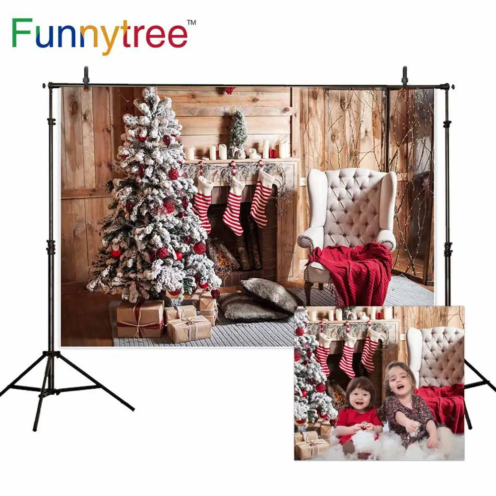 Фон Funnytree для фотостудии деревянная стена камин рождественская елка Фотофон