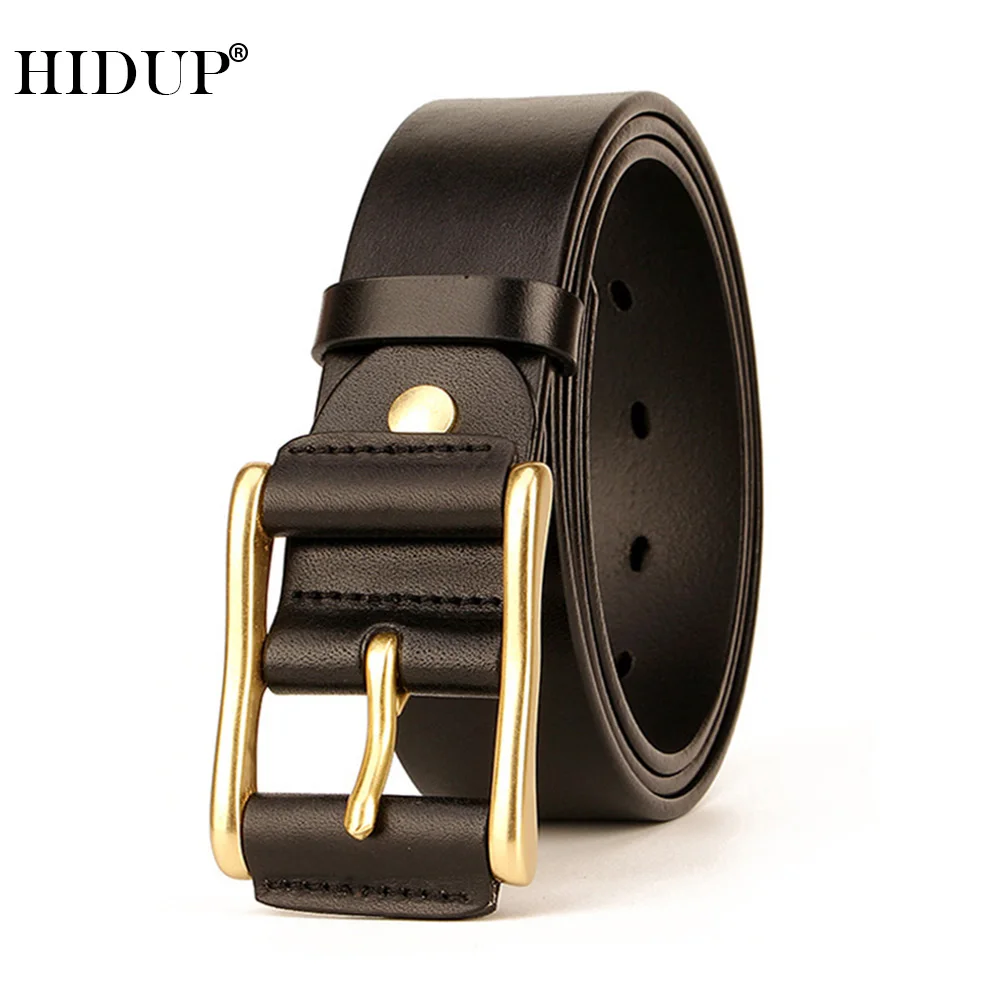 

HIDUP Solid Leather Cover Brass Needle Buckle Cowskin Belts Top Quality Cowhide Belt for Men Clothing Jeans Accessories NWJ872