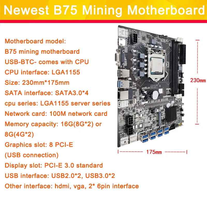 Материнская плата B75 LGA1155 для майнинга с процессором G1620 и охлаждающим