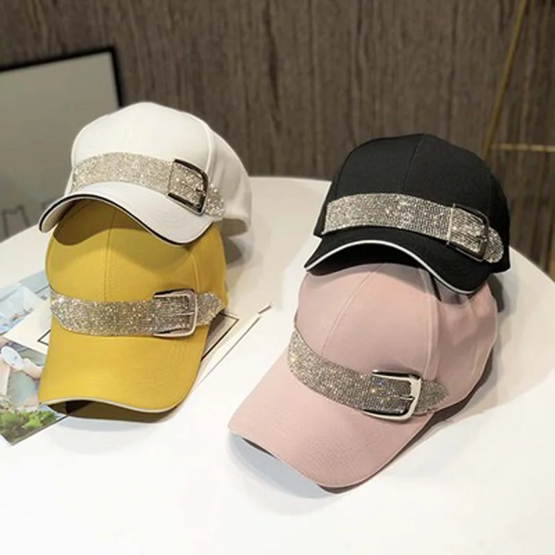 

New Fashion Rhinestone Belt Baseball Caps for Women Snapback Sport Caps Outdoor Sun Hat Gorras Black Hat