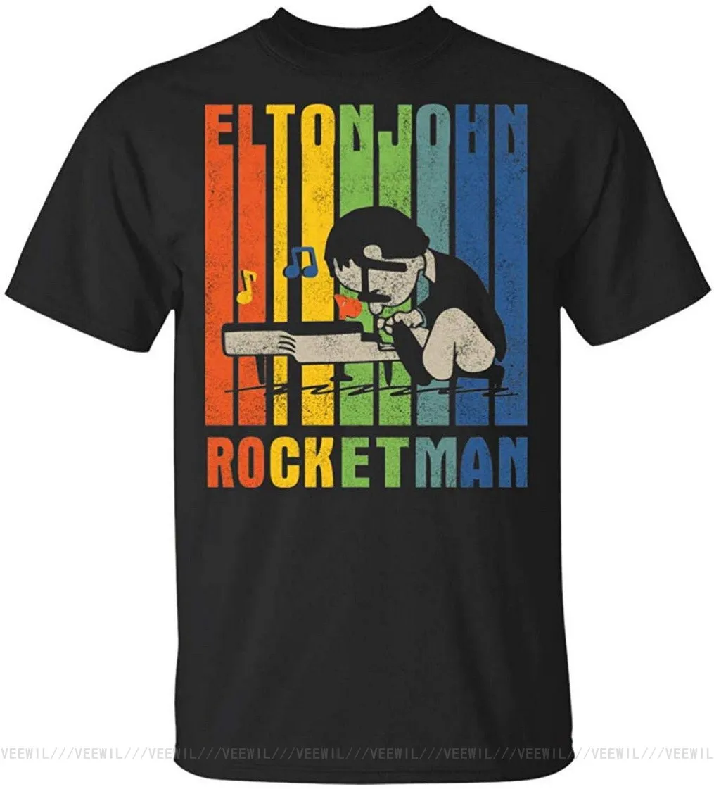 บัตร Elton เล่นเปียโน John Tribute Rocketman Legend Rock Rocket เด็กไอคอนเปียโนชายผู้เล่น Vintage Retro T เสื้อผู้ชาย Tops TEE เสื้อ