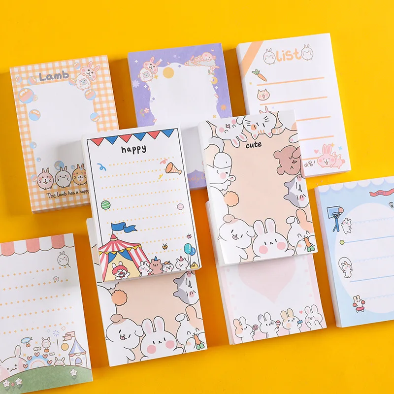 

100Page Cartoon Cute Rabbit Memo Pad Student Hand Account Sticky Notes Tearable Kawaii Message Notebook Office School Supplies