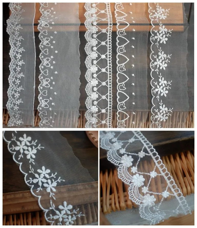 

1Yard Heart Floral Ribbon Tape Embroidery Lace Trim White Fabric For Dress Curtains Costume Sewing Clothing Accessories Handmade