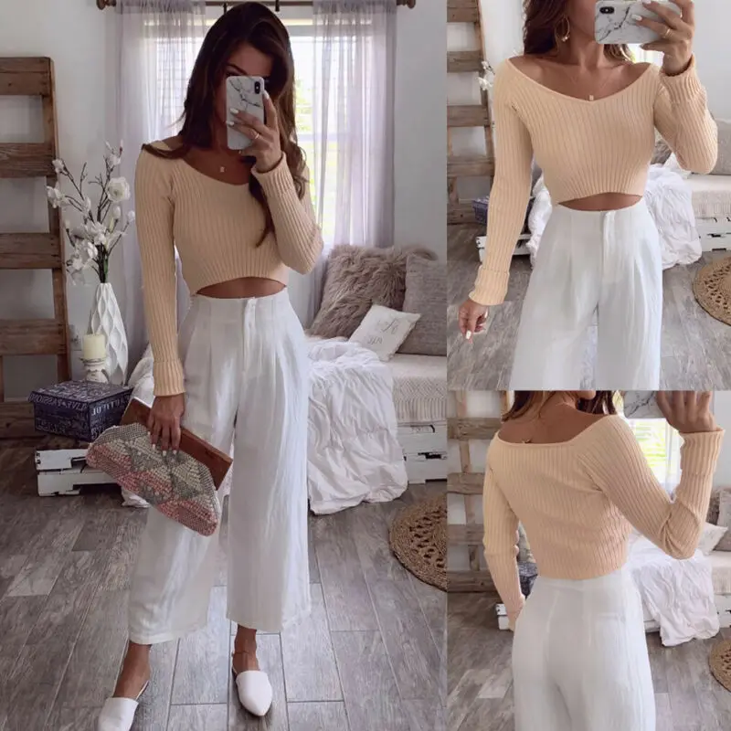 Женская рубашка с длинным рукавом короткими sim картами вязаная трикотажная