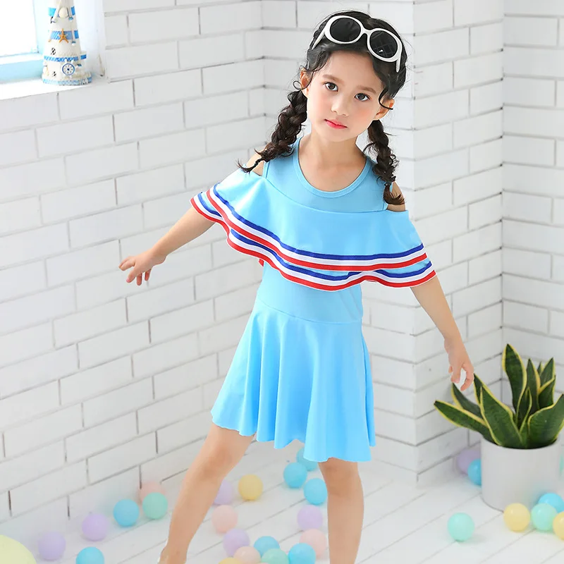 Детские цельные купальники одежда для купания больших девочек с оборками и