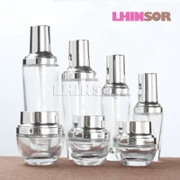 5pcslot transparent glass gold silver lotion bottle cream jar cosmetic packaging containers refillable bottles