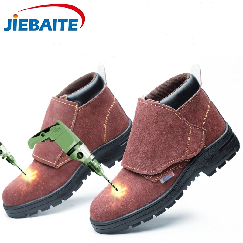 

Рабочие ботинки из коровьей кожи со стальным носком, Мужская противоскользящая непрокалываемая защитная обувь, Сварочная обувь, противоуд...