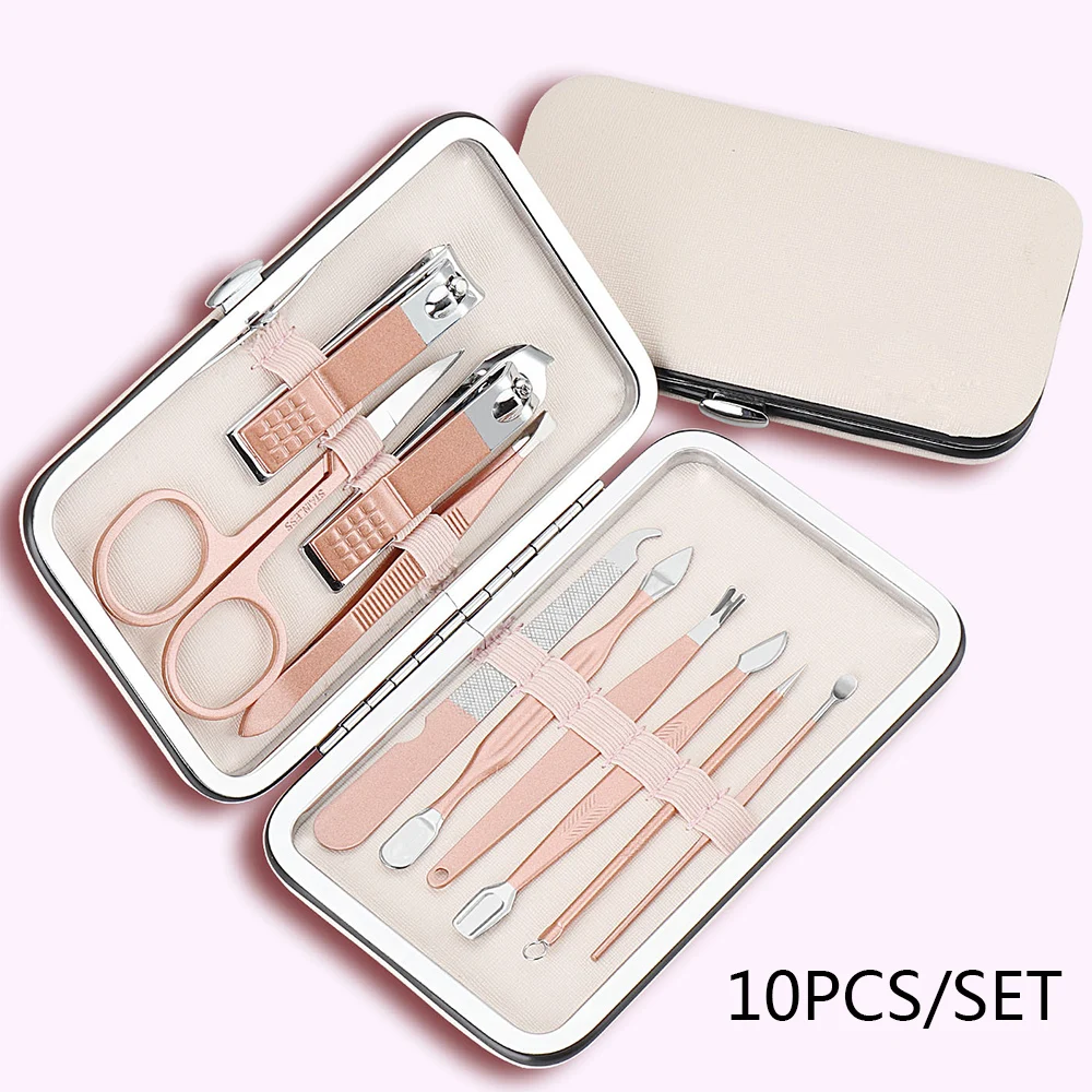 10pcs set 4/7/10/12/16/18 наборы из нержавеющей стали для маникюра, машинка для стрижки резак триммер уха Палочки Уход за лошадьми комплект ножницами для педикюра, комплект инструментов для маникюра - Цвет: 10pcs set