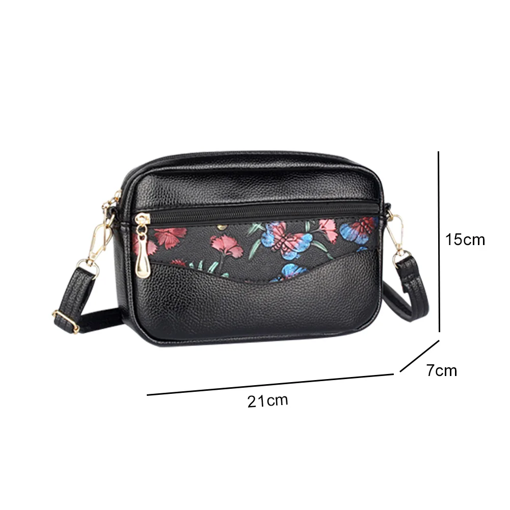 

Vintage Litchi Print Shoulder Handbag PU Women Flower Print Crossbody Bags Street Zipper Clutches Money Pouch