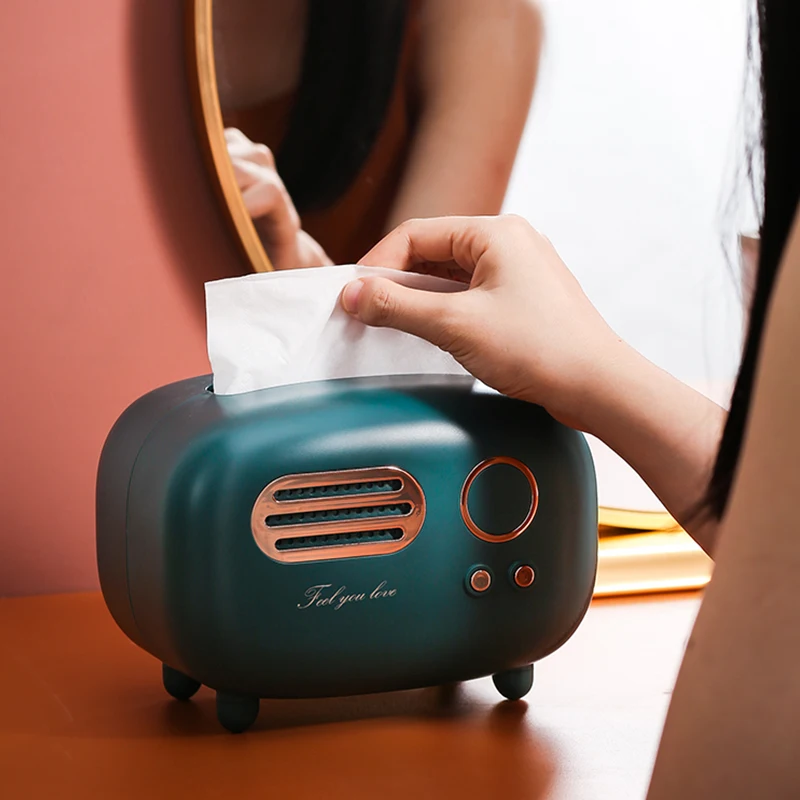 

Retro Radio Tissue Box Desktop Paper Dispenser Storage Napkin Case Ornament