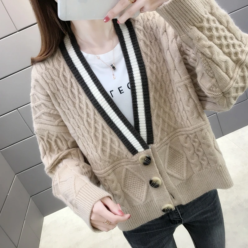 

Осенне-зимний новый женский однобортный свитер, короткий свободный облегающий кардиган, куртка, Женское пальто
