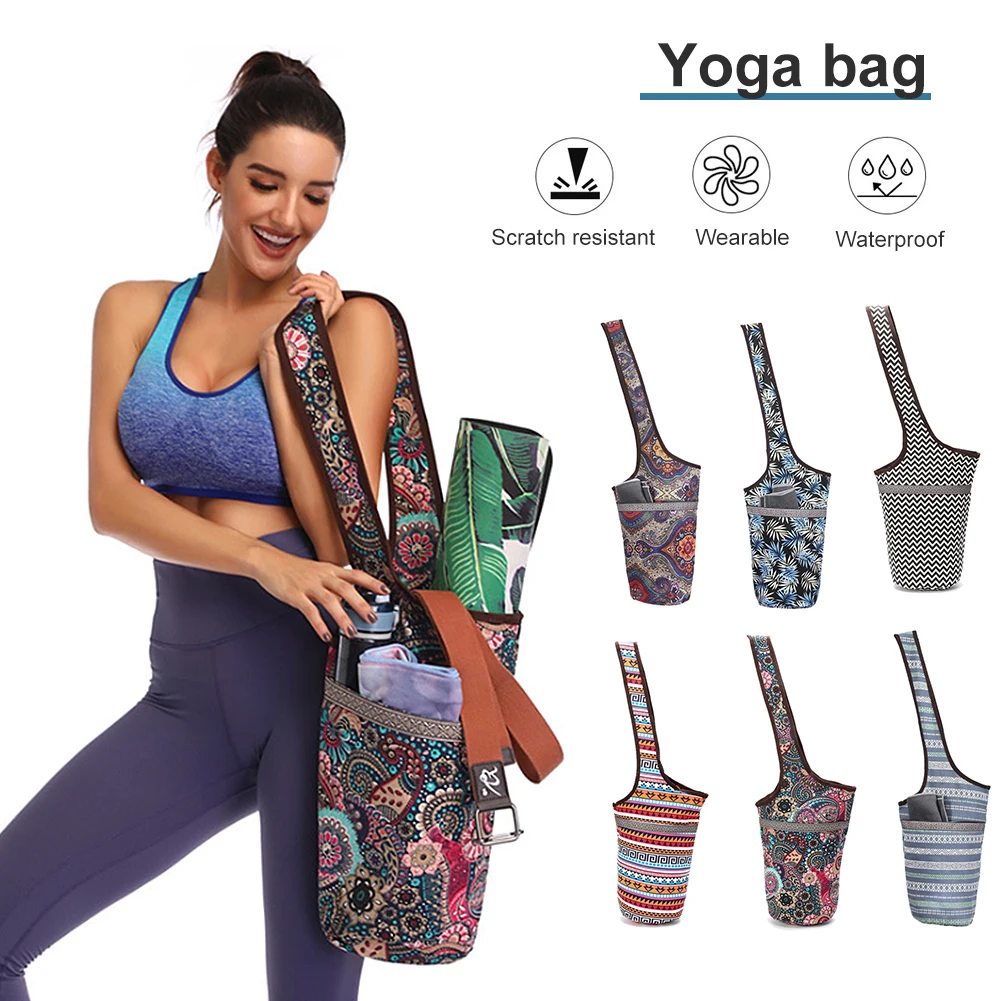 

Portable Yoga Mat Bag Printed Canvas Tote Bag Single Shoulder Washable Large Capacity Portable Zippered Pocket Yoga Mat Bag