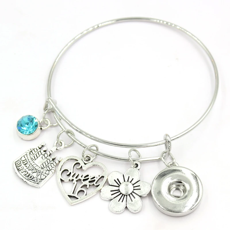 Кнопка оснастка ювелирной 16th сладкий шестнадцать браслет на день рождения Liobonar