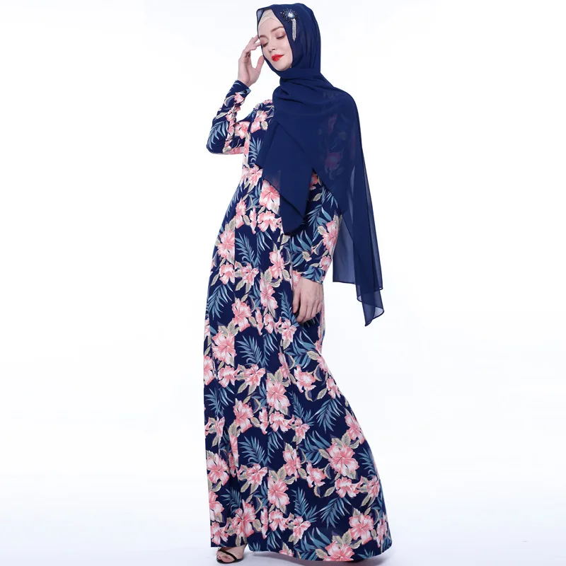 

Elegant Muslim Print Abaya Maxi Dress Cardigan Long Robe Gowns Kimono Ramadan Eid Islamic Prayer Clothing Worship Service