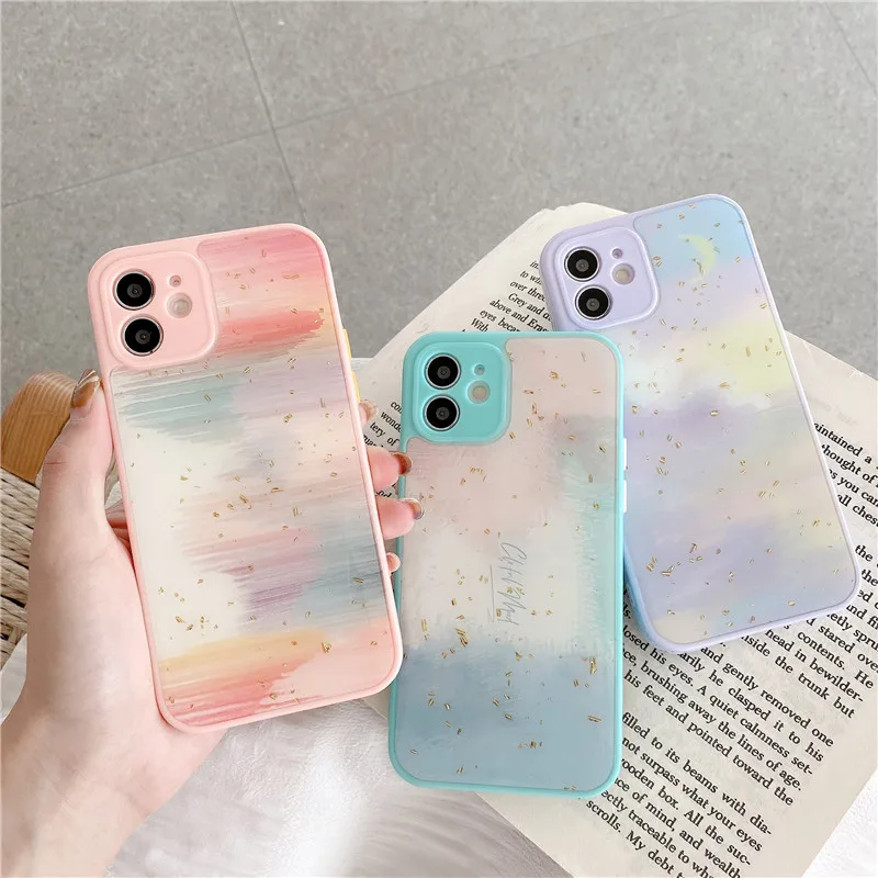 

Watercolor Painting Marble Pattern Phone Case 12 11 Pro Max 12 Mini XR X XS Max 7 8 Plus SE2020 Epoxy Clear Back Cover