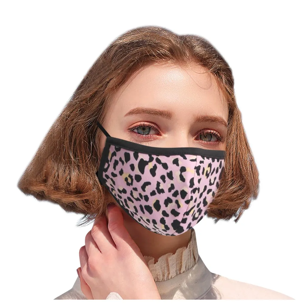 10PCS Leopard Print Camouflage Womens Fashionable Cycling Face Mask Washable Reusable Cloth Cotton-lined Inside Fashion Masque | Спорт и
