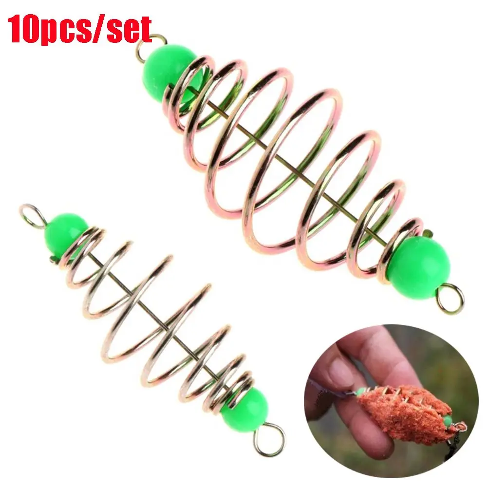 10 Pcs/Set Fishing Bait Spring Lure Inline Hanging Tackle Stainless Steel Bait Feeder Spring Fishing Tools Accessories Cages