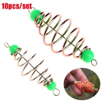 10 pcsset fishing bait spring lure inline hanging tackle stainless steel bait feeder spring fishing tools accessories cages