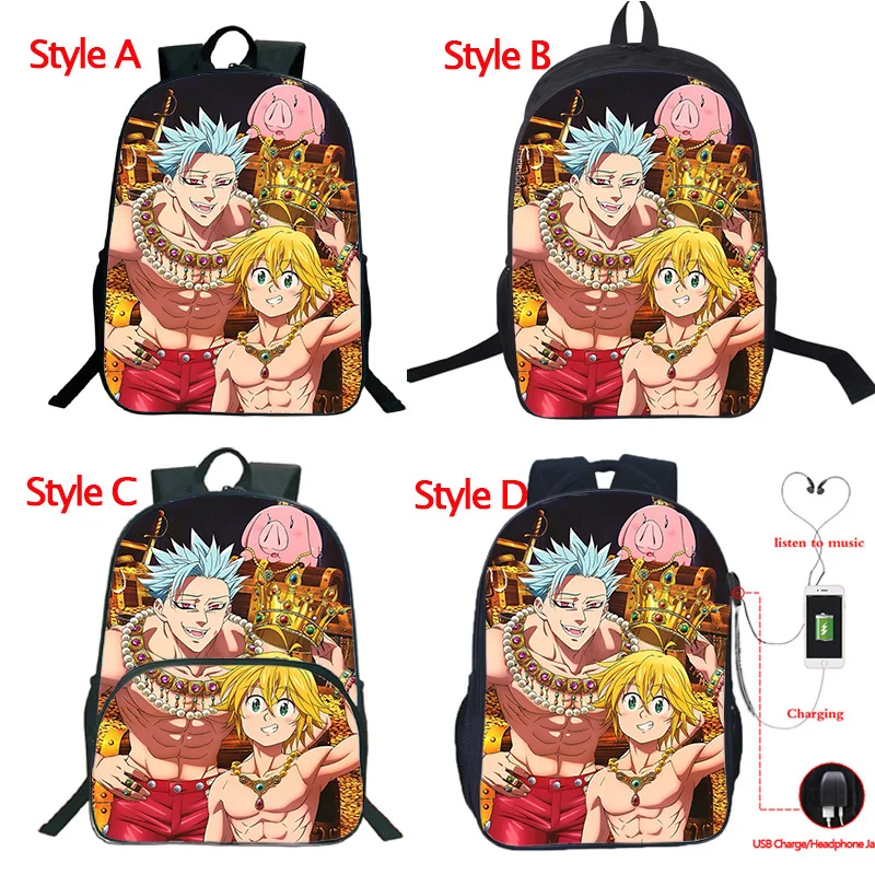 Рюкзак высокого качества The Seven Deadly Sins, рюкзак с USB зарядкой, школьные сумки для студентов, модный школьный рюкзак - Цвет: 5