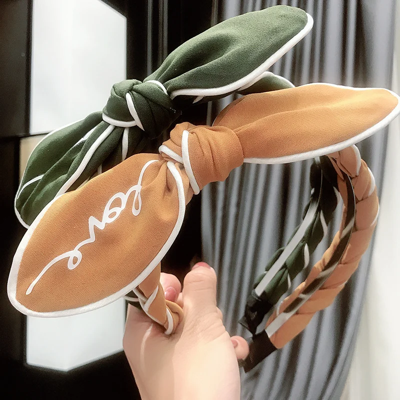 

High-end Boutique Woman Simple Headband Wrapped Twist Girl Sweet Bow HairBand Letter Printing Hair Hoop Fashion Hair Accessories
