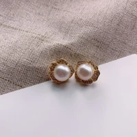 fashion ol elegant natural pearl simple stud earrings small for women girls gift flower crystal oorbellen egalos para mujer