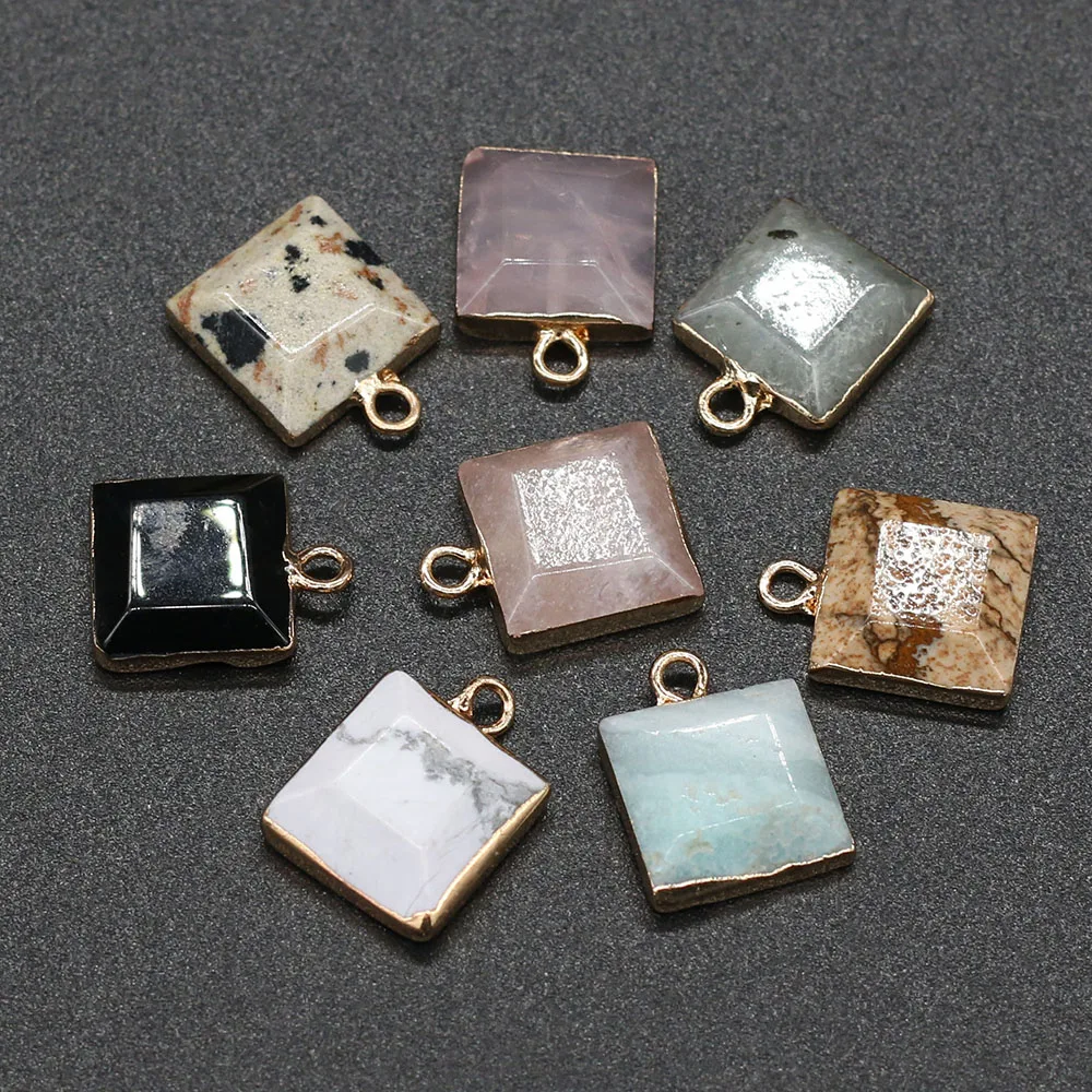 

2pcs Natural Stone Charms Pendants Square Semi-precious Stones for Jewelry Making Beadwork DIY Bracelet Necklace Size 12x16mm