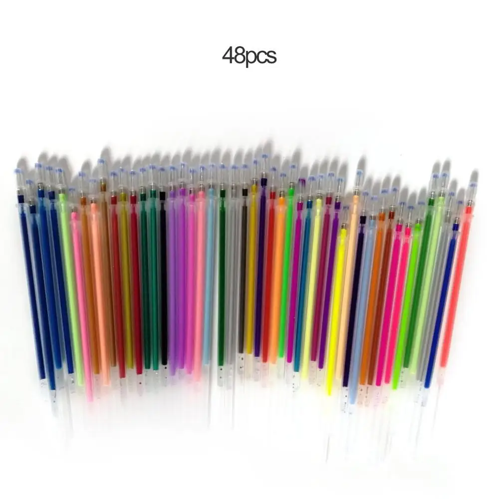 

Hot 48Pcs Colorful Gel Pen Refill Rod Color Cartridge Flash Pen Handle School Writing Stationery Gel Ink Pen Fast Delivery
