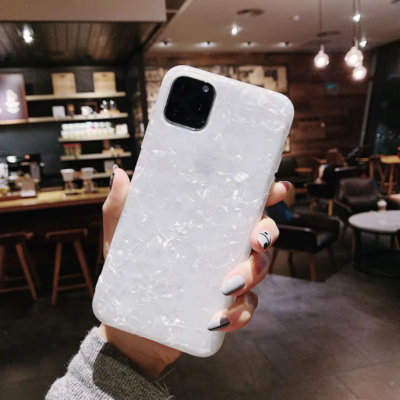 Глянцевый чехол для телефона iphone 6 7 8 Plus X XS Max XR Bling ракушка силиконовый Блестящий Мягкий чехол из ТПУ для iphone 11 11Pro Max - Цвет: White