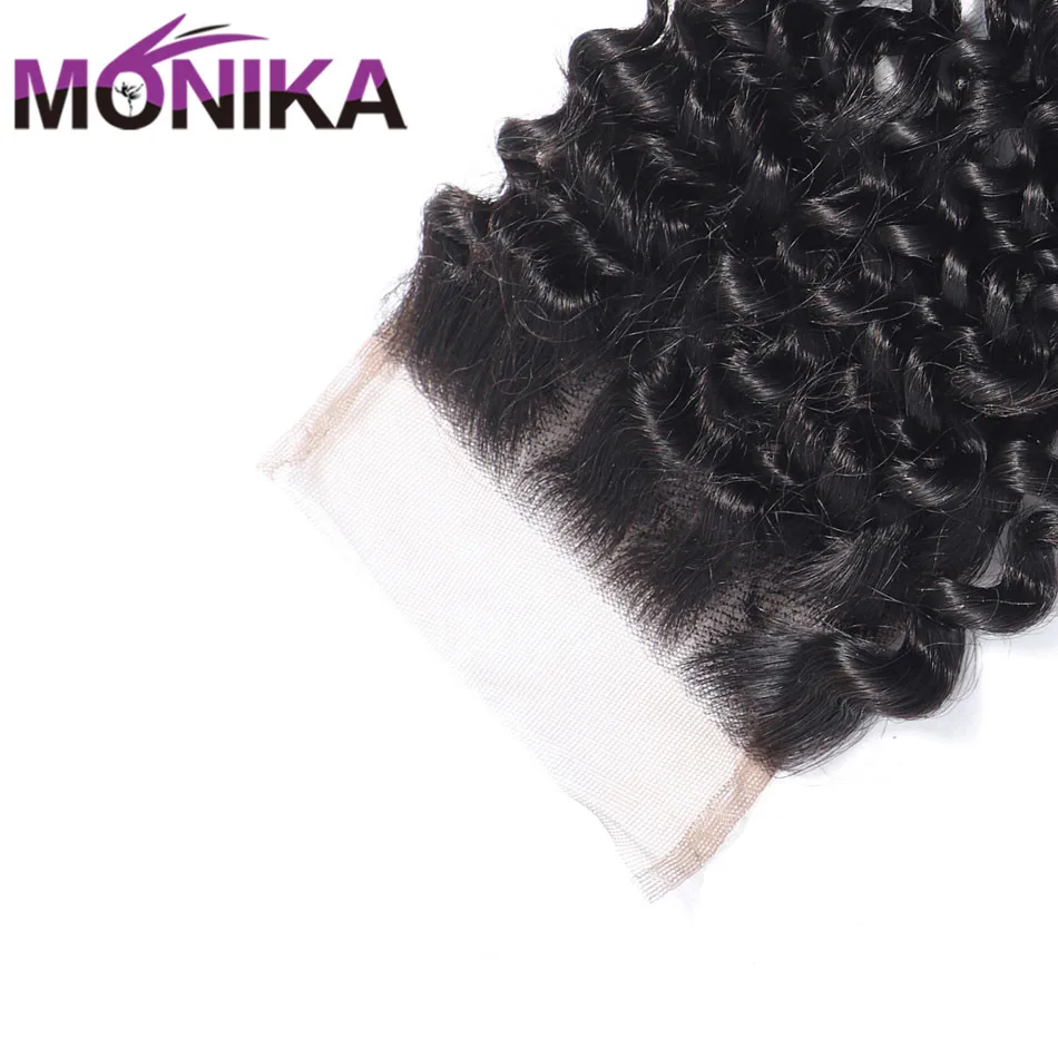 Моника волосы перуанские пучки закрытием кудрявый вьющиеся человеческие