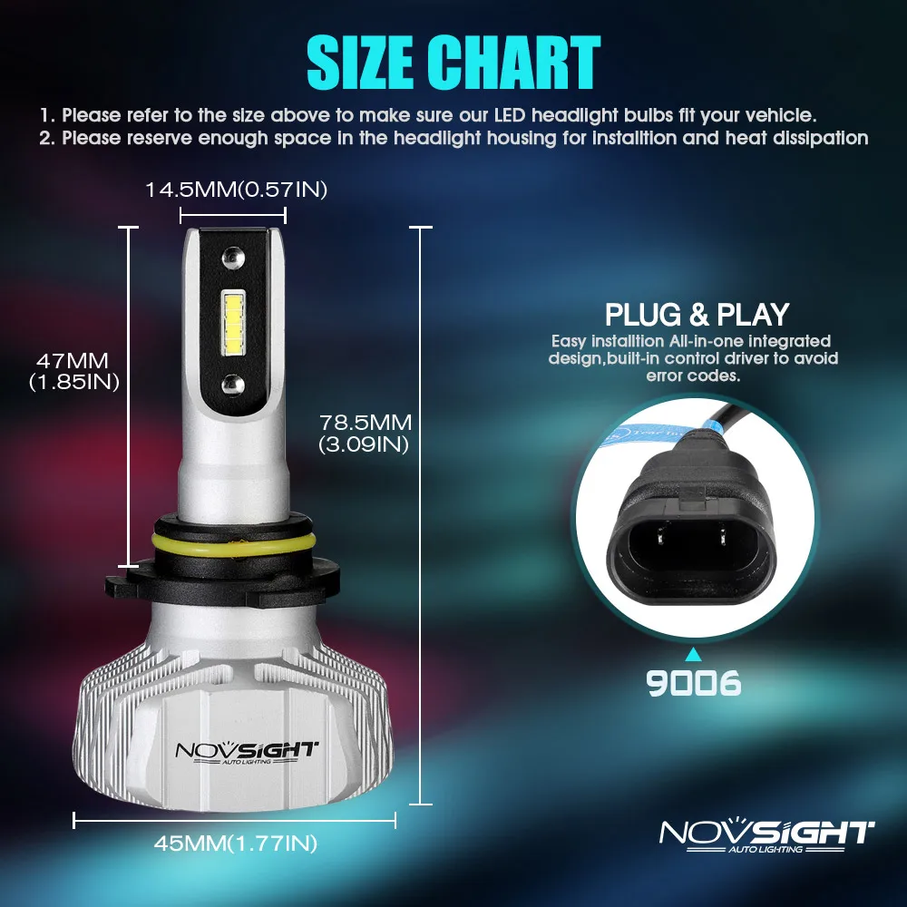 NOVSIGHT H7 светодиодные лампы H4 диодные лампы для авто H1 H8 H11 комплект фар 9005 HB3 9006 HB4 для Авто 12V Светодиодный светильник 50W 10000LM