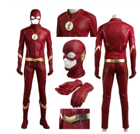 ผู้ใหญ่ชายแฟลชเครื่องแต่งกายชุดเครื่องแบบสีแดง Flash Season 4 Barry Allen คอสเพลย์เครื่องแต่งกาย Carnival ฮาโลว...