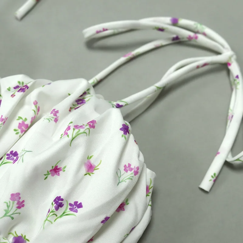 

YICIYA women dress Floral print Strap hollow Sexy waist Folds Pack hip ruffle Cute girlish style Short dress with suspenders