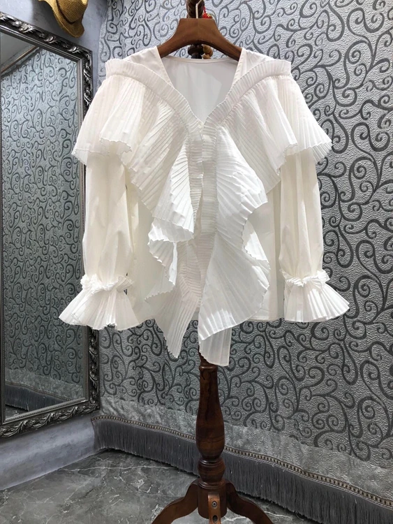 

2021 new women fashion ruffled fashion sweet solid color all-match blouse 1008