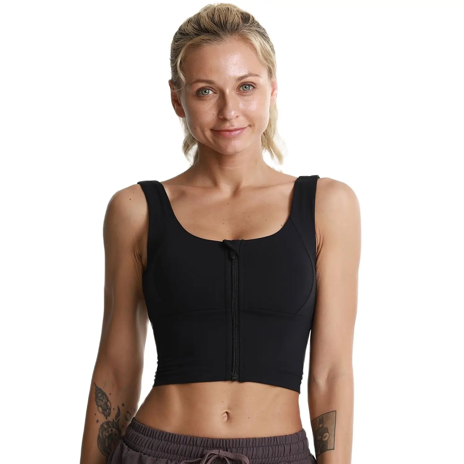 

Sports Bra Cropped High Impact Support Zipper Crop Top Women Gym Underwear Running Workout Fitness Tank Top Yoga Vest