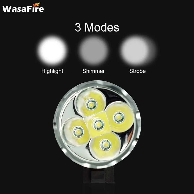 WasaFire велосипедный головной светильник 5xT6 светодиодный налобный фонарь 18650