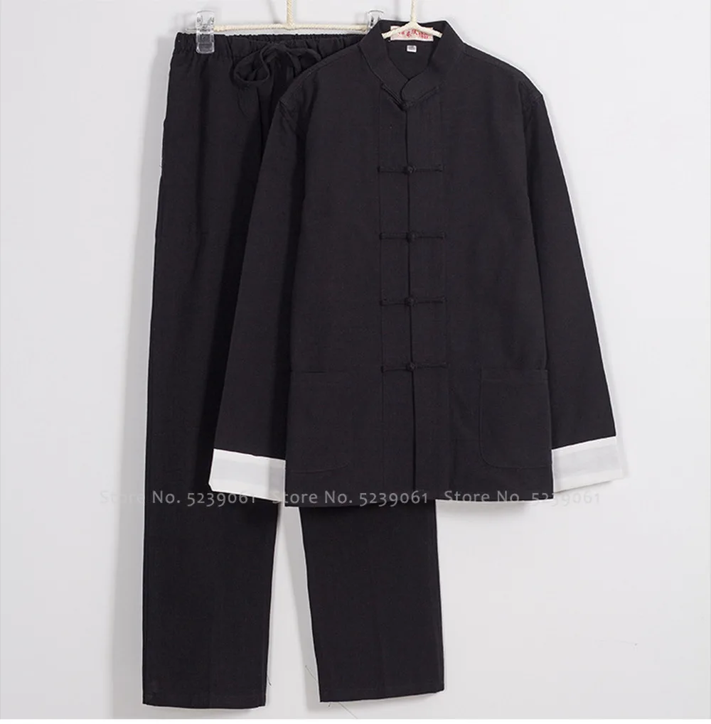 Традиционный китайский стиль мужские хлопковые льняные топы штаны костюм ханьфу