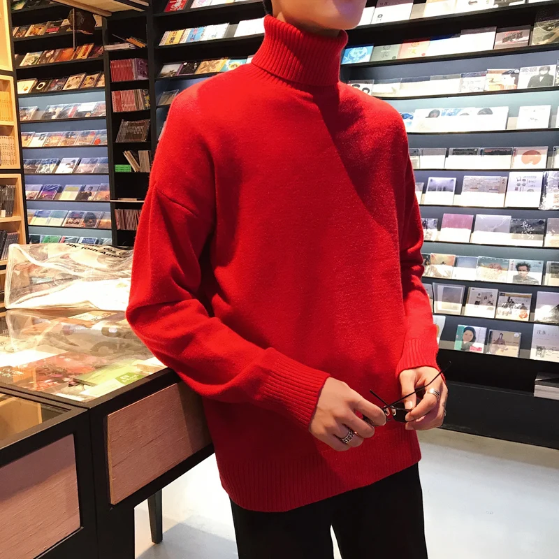 

New winter turtleneck sweater men's pullover sweater Korean style loose sweater fashionable warm base shirt