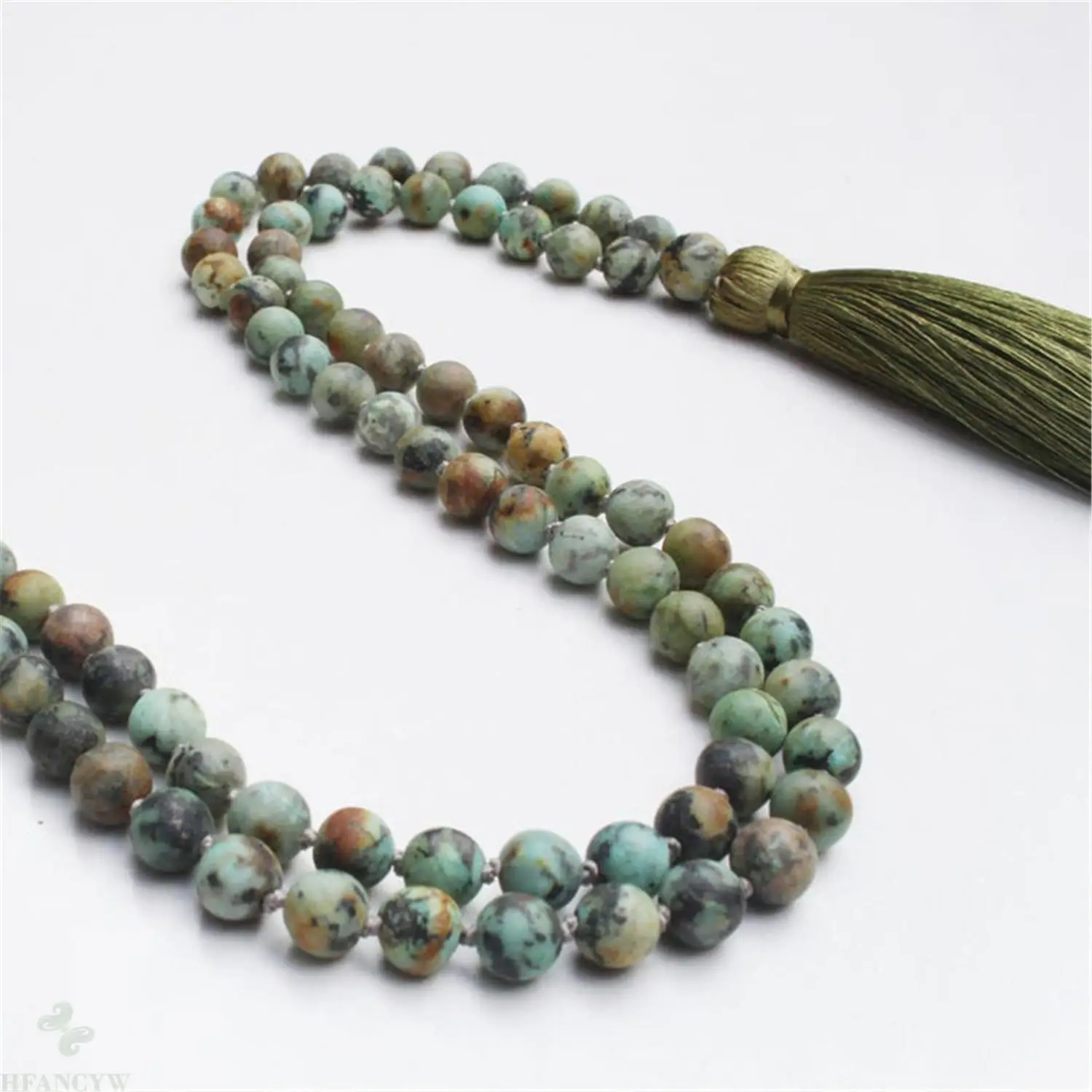 

6mm African Turquoise Knotted Tassel 108 Bead Mala Necklace Classic Spirituality Yoga Pray Bless Lucky