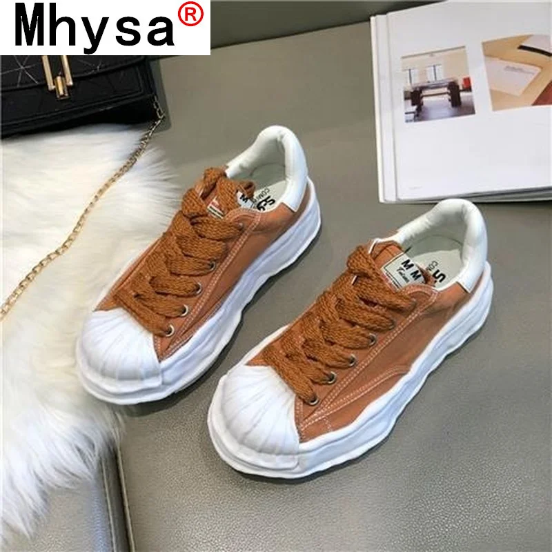 

New 2021 Spring Women's Casual Lace-up Sneakers Women's Platform Canvas Shoes Women's Comfortable Platform Vulcanized Shoes