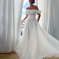 elengat wedding dresses for bride a line strapless organza off shoulder bridal gown with flowers on neckline vestido de noiva