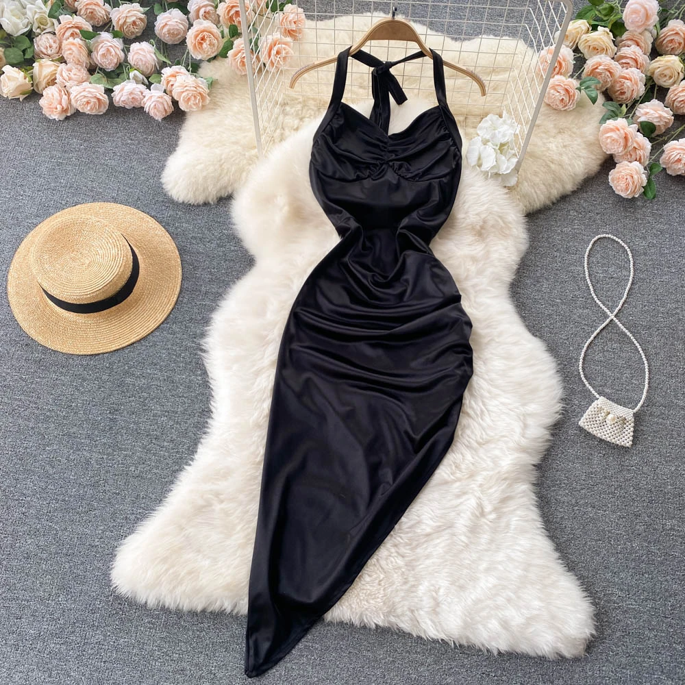 

Женское асимметривечерние вечернее платье, черное облегающее платье без рукавов с V-образным вырезом и высокой талией, лето 2019