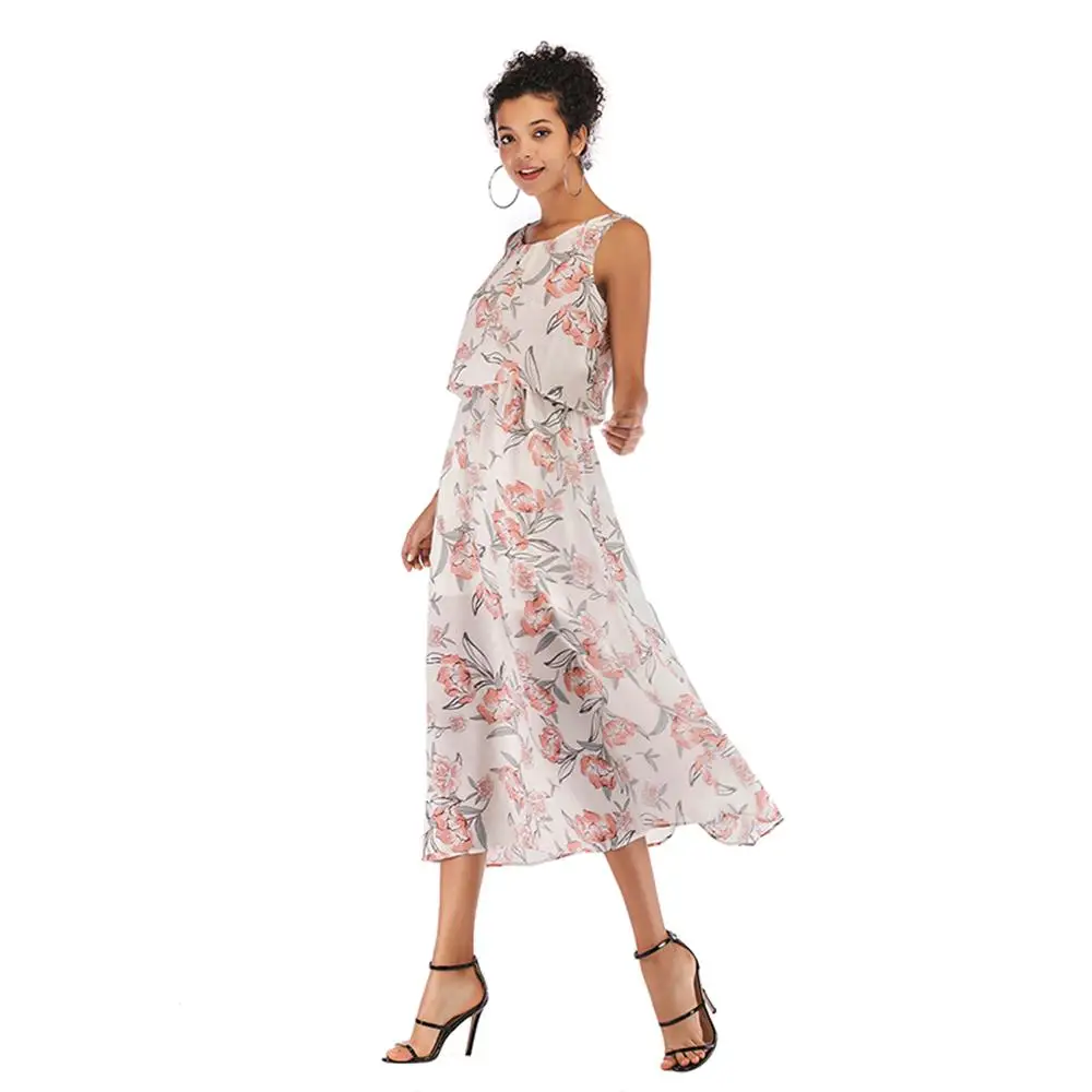 Женщины Лето в стиле бохо Макси длинное платье вечернее пляжное Сарафан