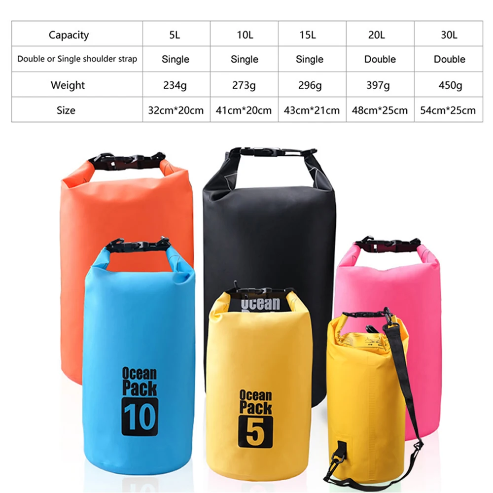 5L/10L/15L/20L/30L открытый плавательный водонепроницаемый мешок пакет ПВХ брезент Кемпинг рафтинг хранения сухой мешок с регулируемым ремешком крюк