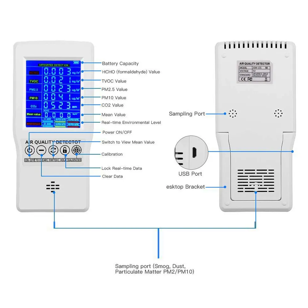 

Formaldehyde Accurate Testing PM2.5 PM10 CO2 AQI Detector Home Office Indoors Measuring Tool Multifunctional Air Quality Monitor