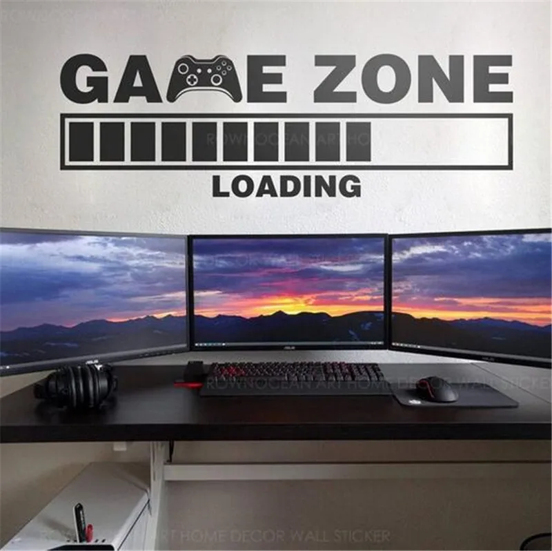 Game Zone Loading Wall Sticker Decals Home Decor For Kids Room Bedroom Gaming Room Decals Mural