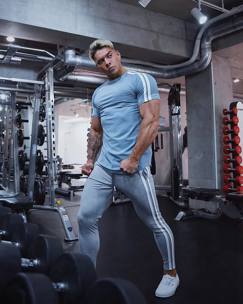 2020 men's tight trousers sports and leisure sweat-absorbent hit color zipper pants autumn new | Мужская одежда