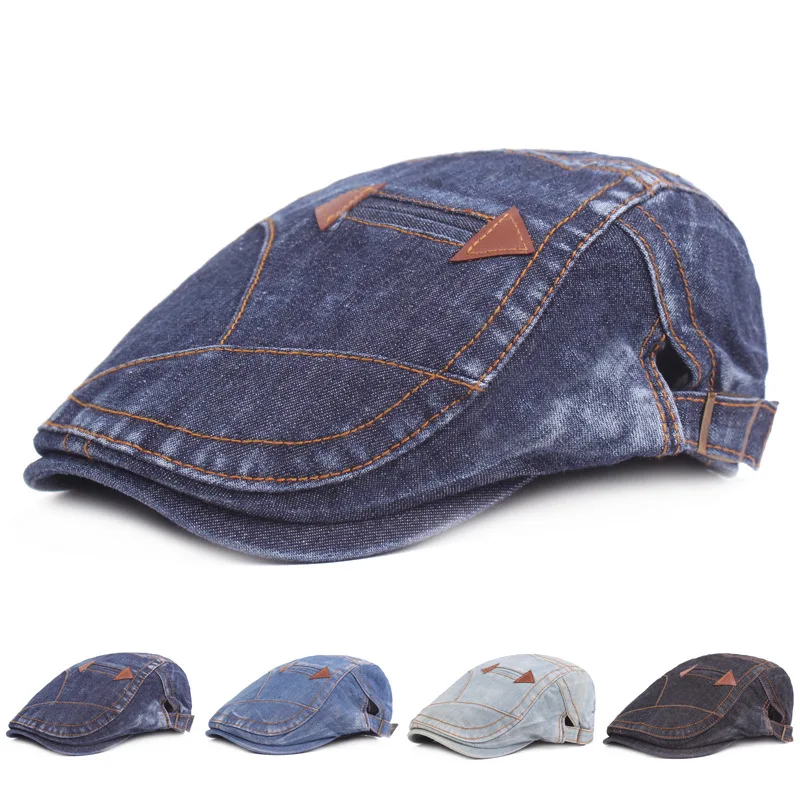 

Fashion Cowboy Hats for Men's Summer Visors Cap Casual Men Cotton Berets Hat France Flat Cap Unisex Denim Newsboy Caps